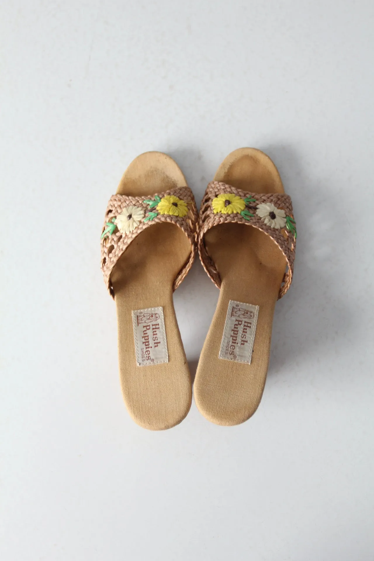 1970s Hush Puppies raffia mules