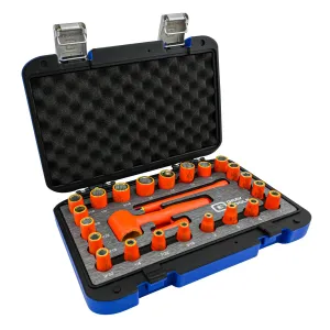 25 Piece 1/4" Drive 6 & 12 Point SAE and Metric, Standard Socket and Attachments Set, 1000V Insulated