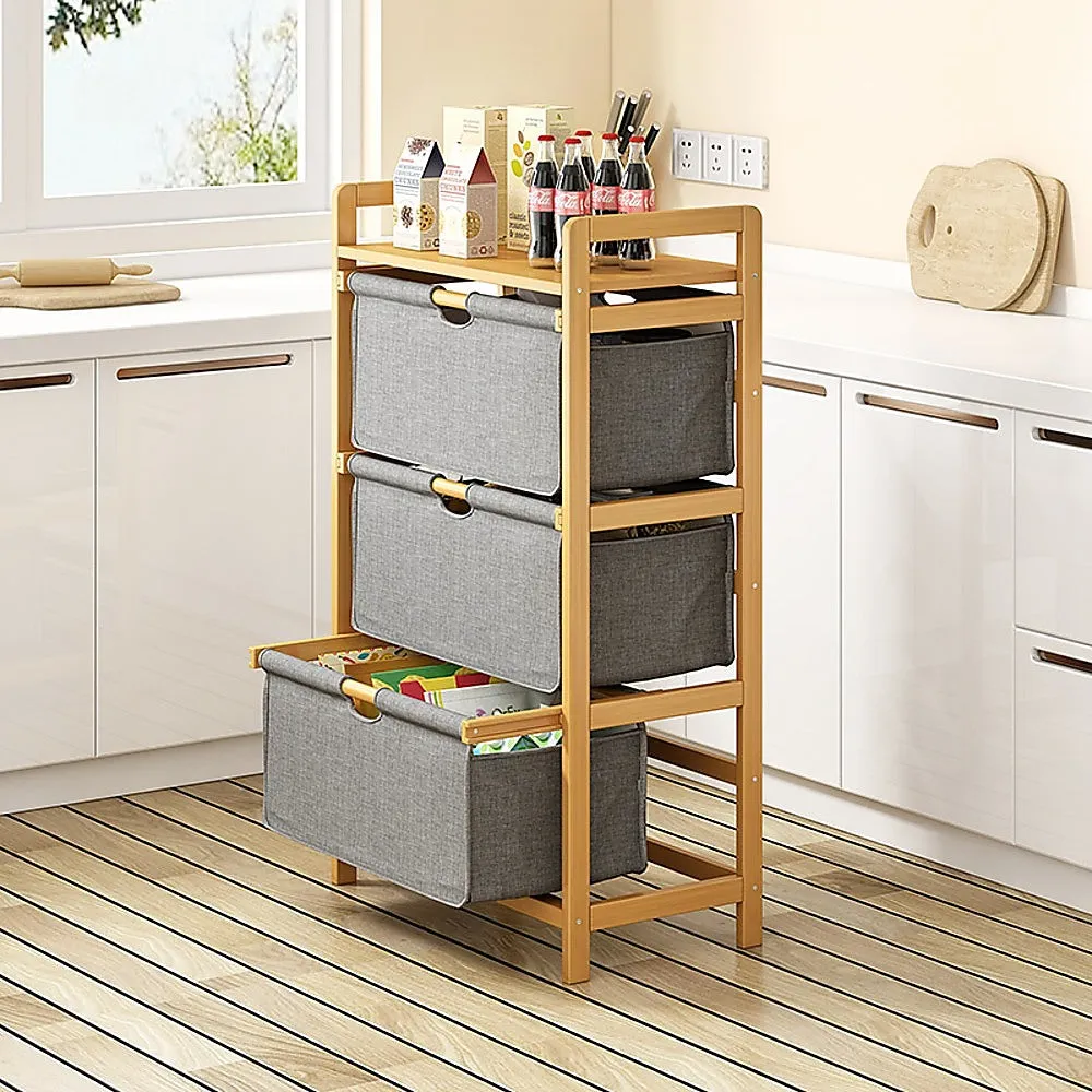 3-Drawer Bamboo Storage Shelf with Hamper - Lightweight Design