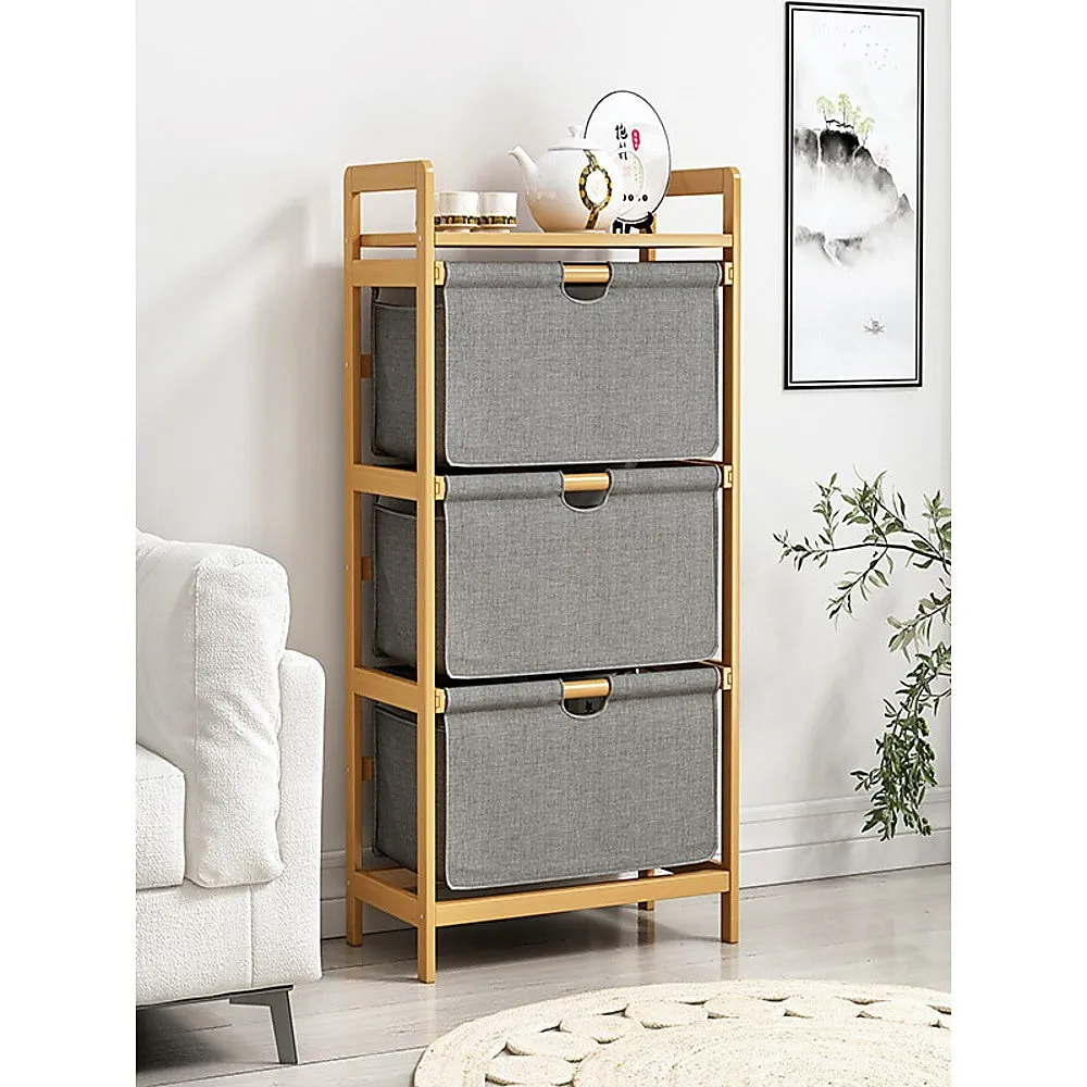 3-Drawer Bamboo Storage Shelf with Hamper - Lightweight Design