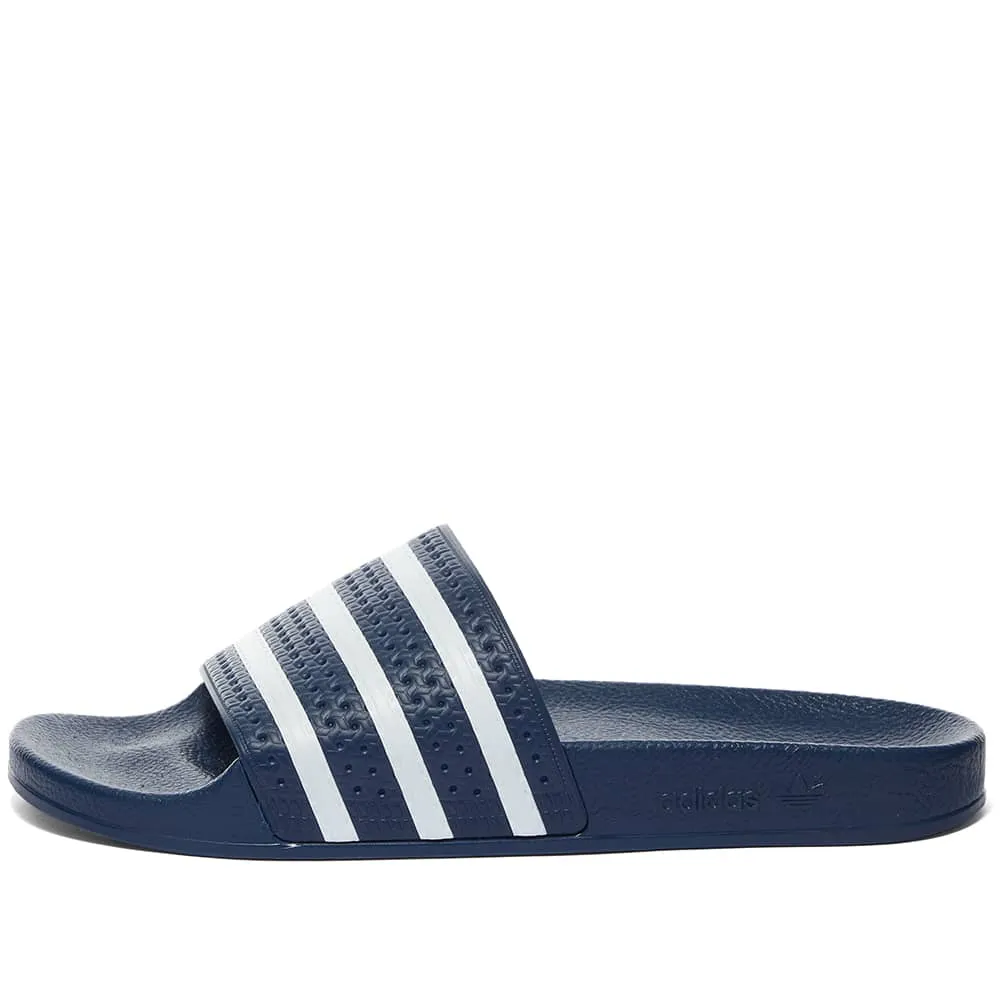 Adidas Adilette slides, navy/white