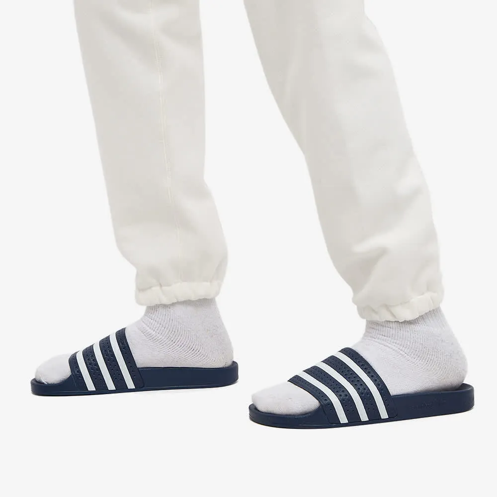 Adidas Adilette slides, navy/white