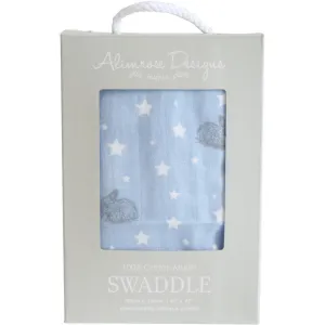 Alimrose Muslin Swaddle - Bunnies & Stars Blue