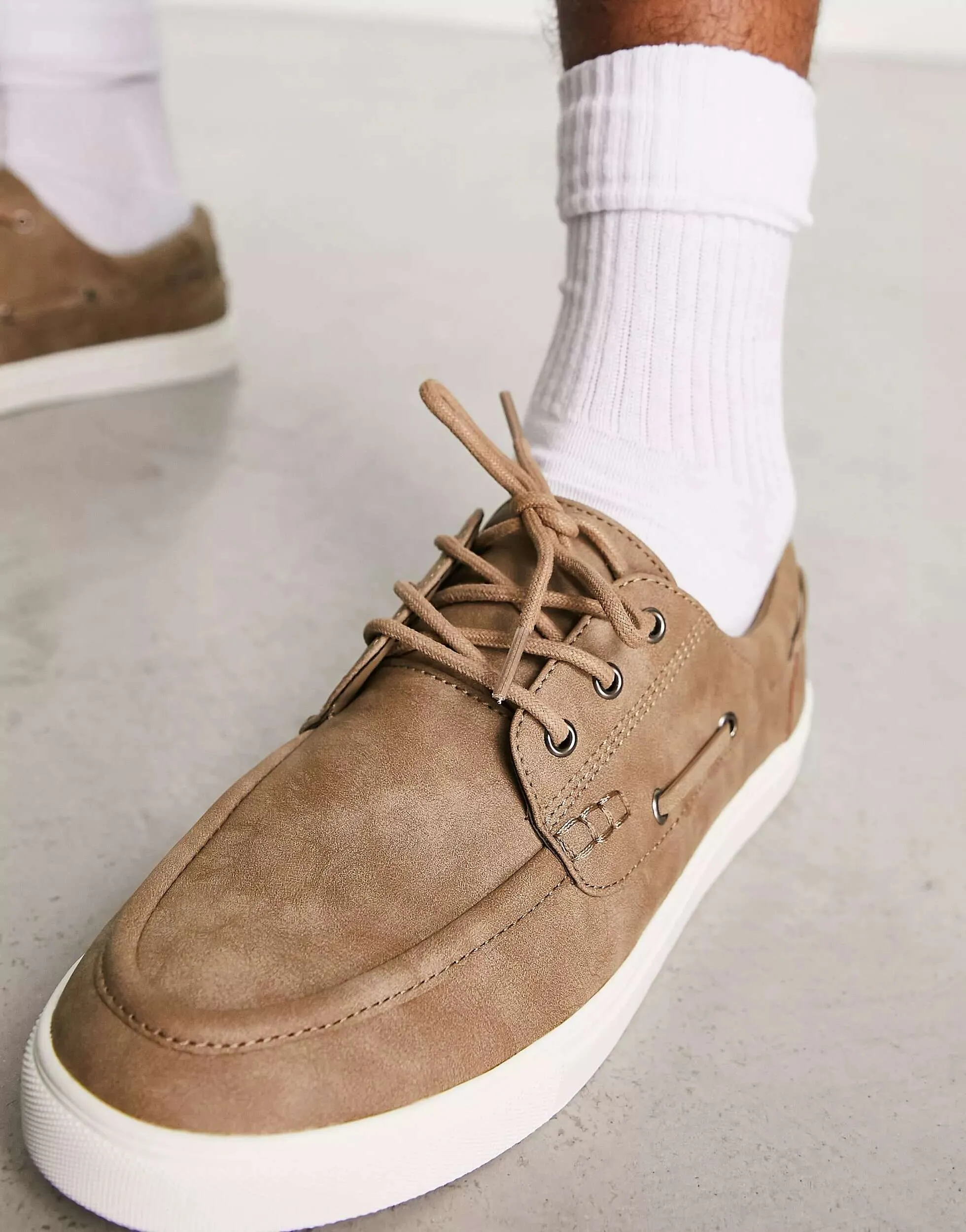 ASOS faux leather boat shoes with stones and white sole