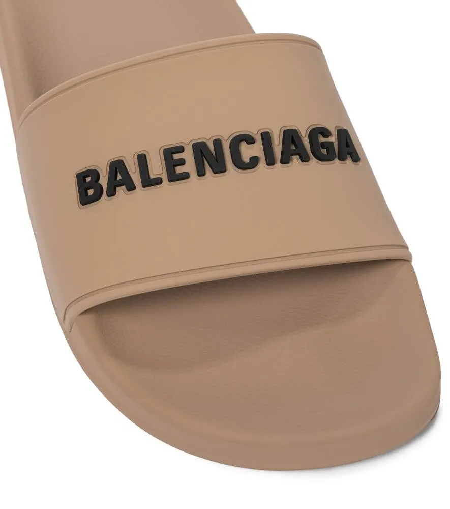 Balenciaga logo rubber slides, beige