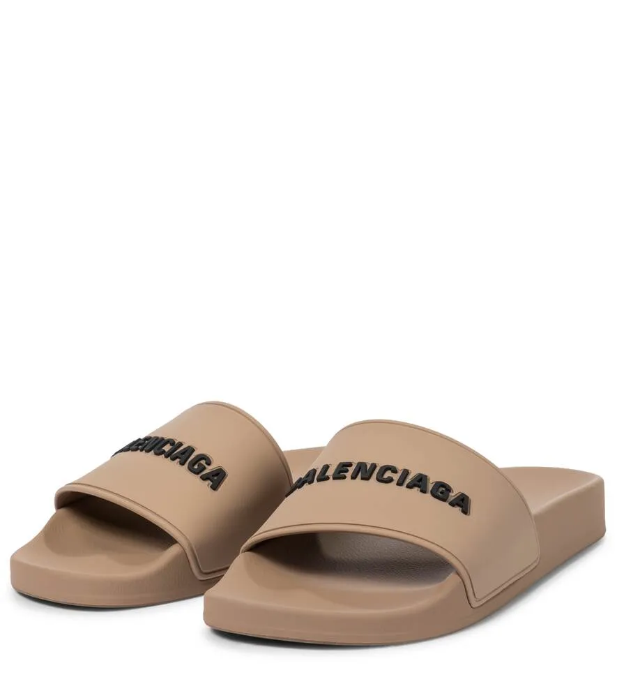 Balenciaga logo rubber slides, beige