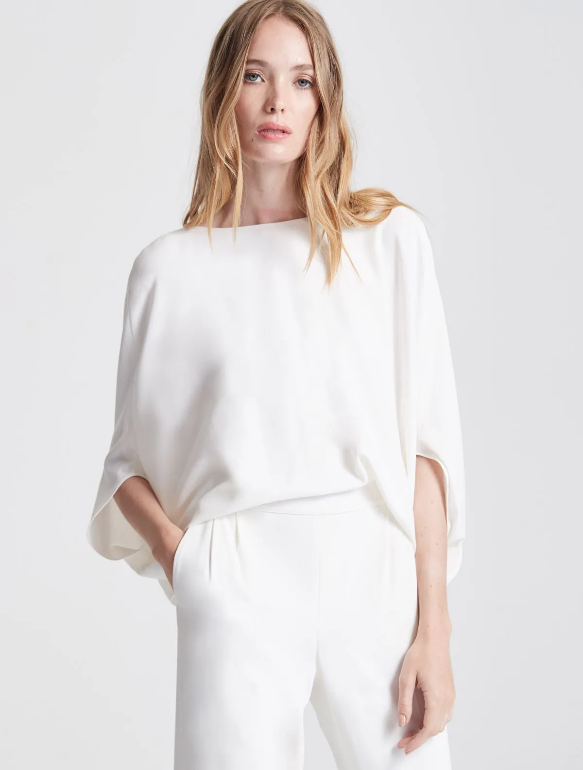 Draped Sleeve Tapered Leg Crepe Jumpsuit