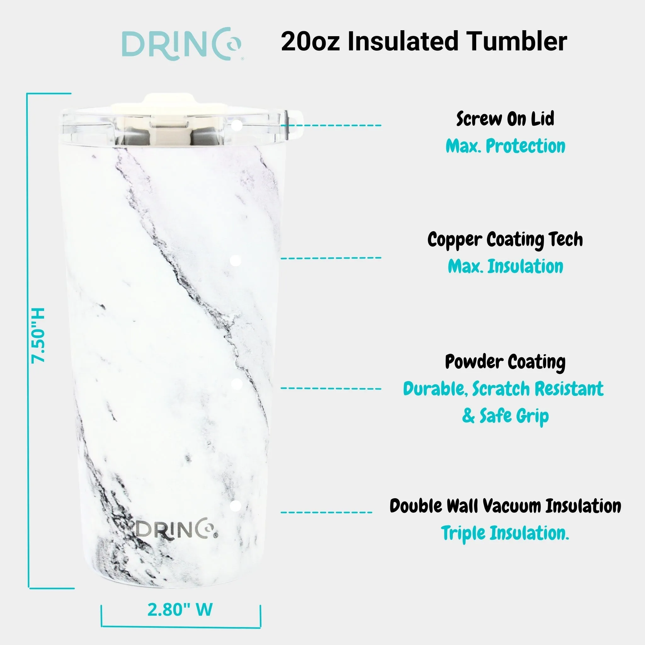 DRINCO®  Seattle 20oz Leakproof Tumbler with Straw - Calacatta Marble