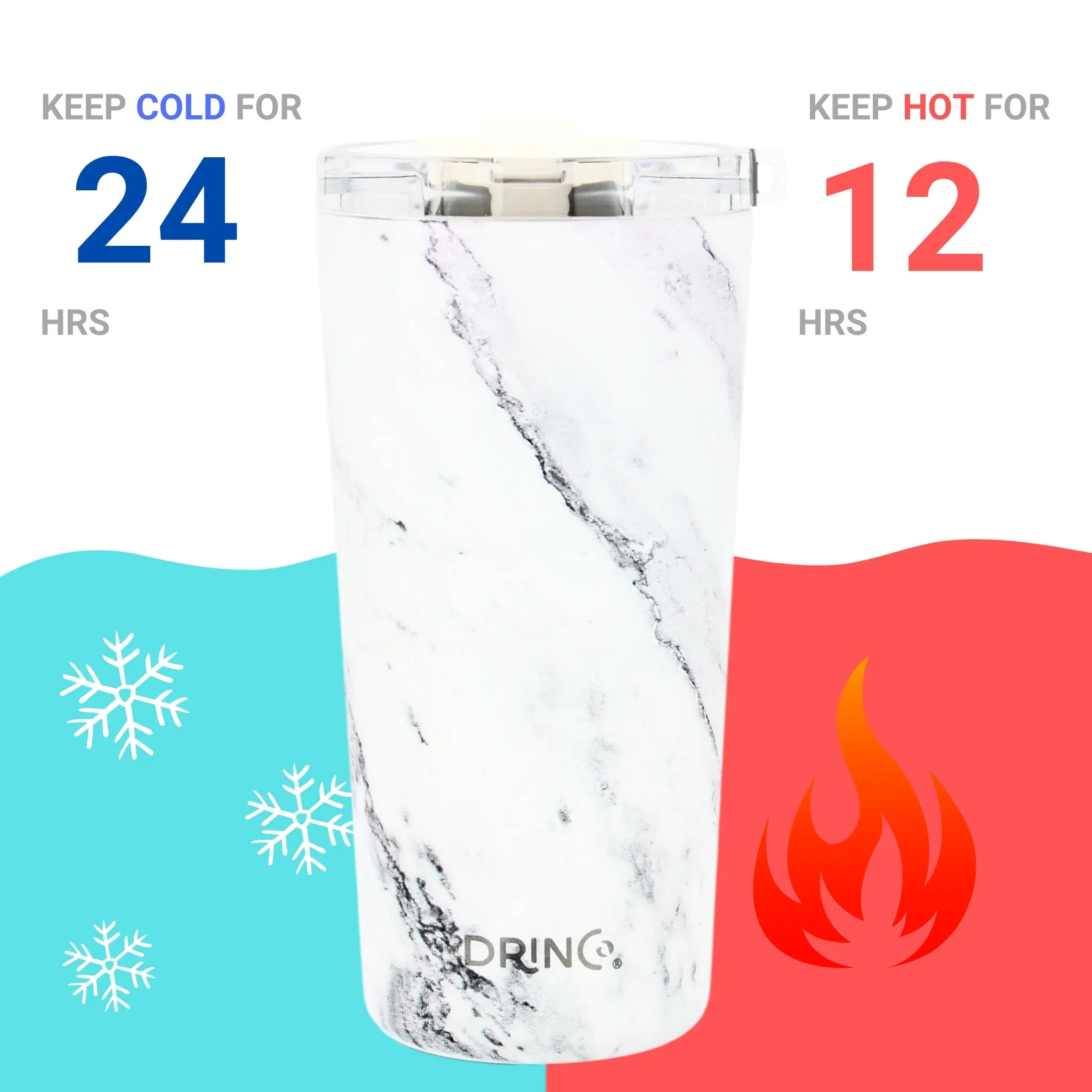 DRINCO®  Seattle 20oz Leakproof Tumbler with Straw - Calacatta Marble