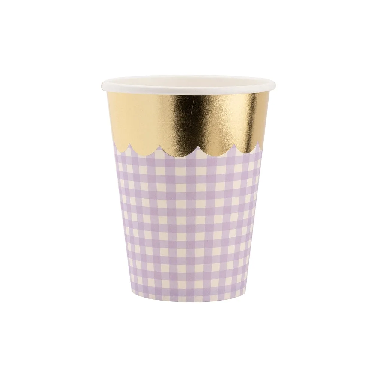 Gingham Party Cups with Gold Scallop (pack of 8)