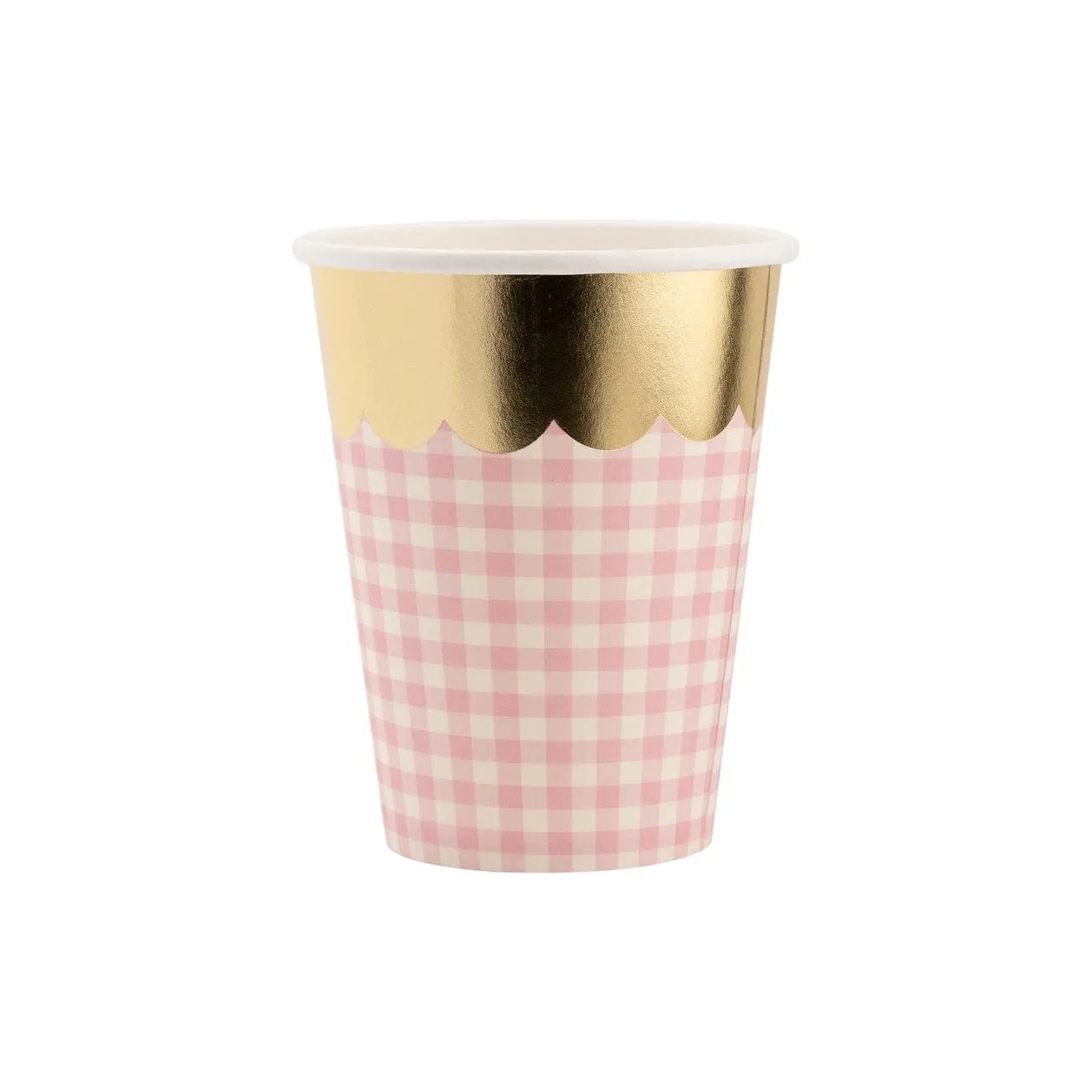 Gingham Party Cups with Gold Scallop (pack of 8)