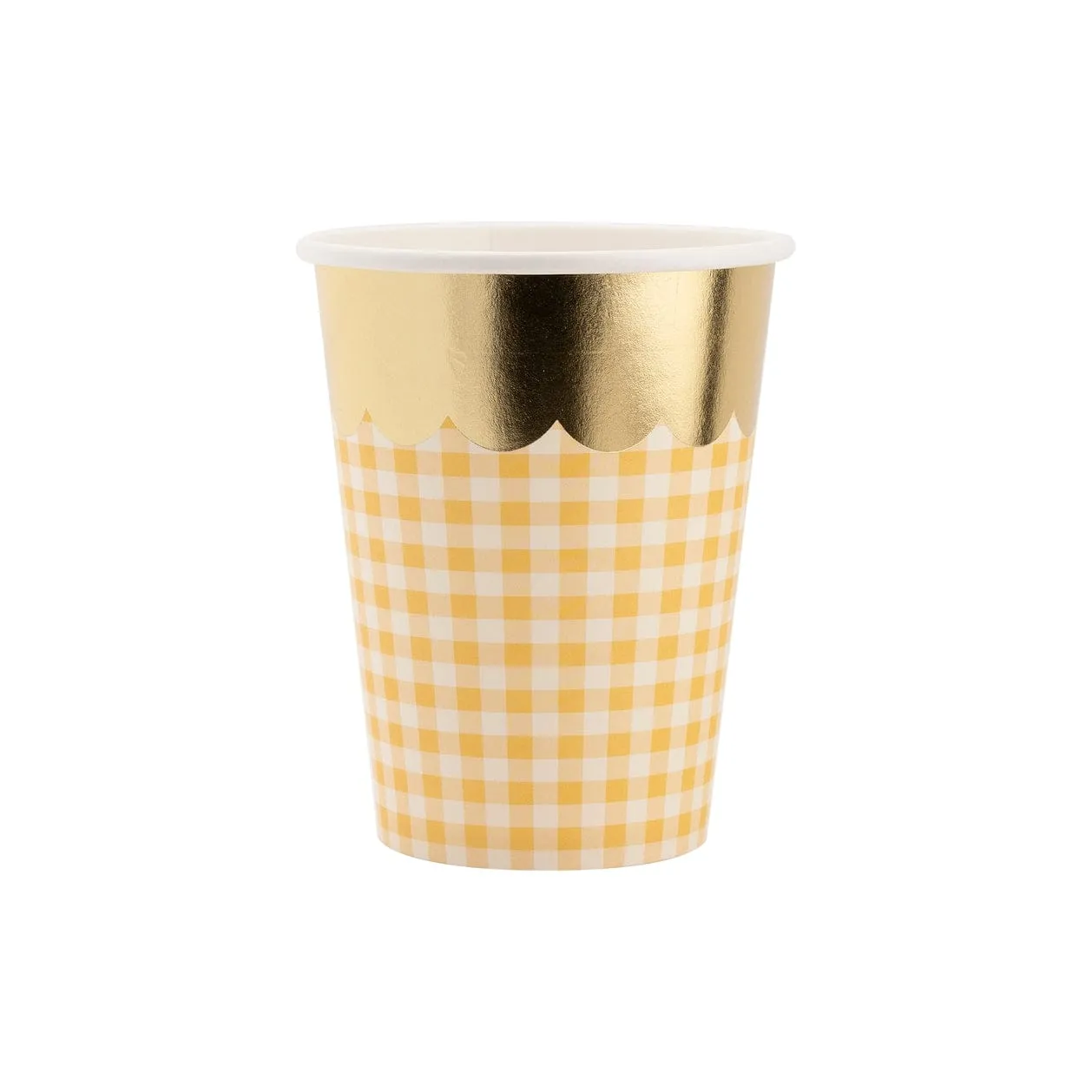 Gingham Party Cups with Gold Scallop (pack of 8)