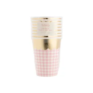 Gingham Party Cups with Gold Scallop (pack of 8)