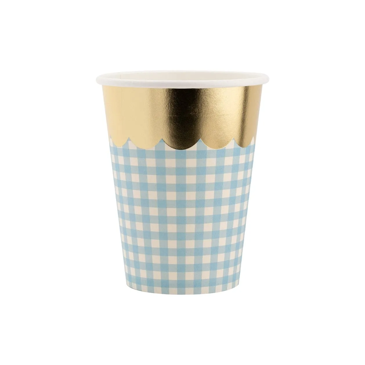 Gingham Party Cups with Gold Scallop (pack of 8)