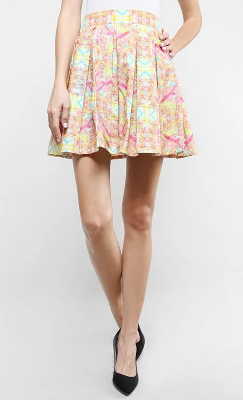KALEIDODAZZLED BOX PLEAT MINI SKIRT