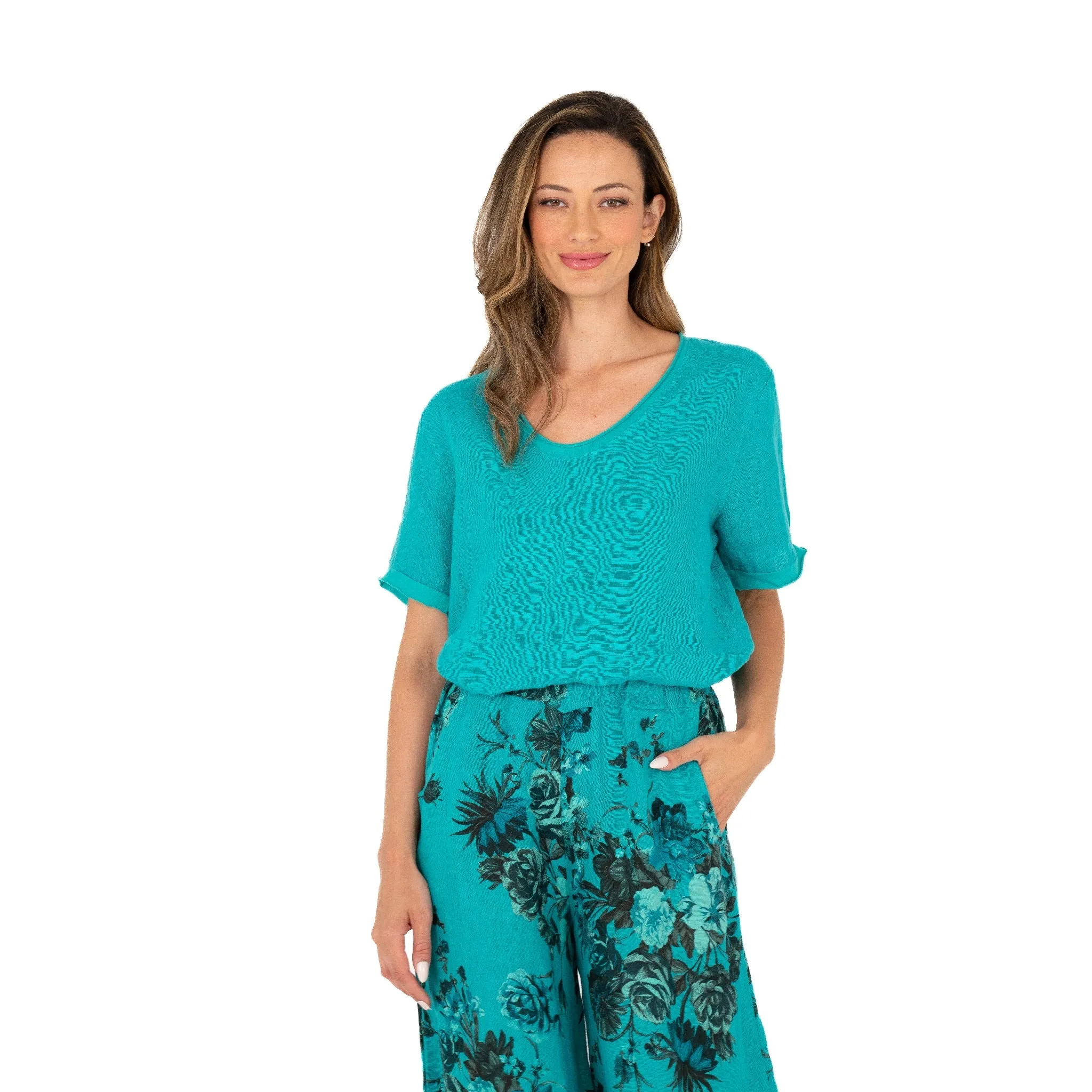 M Made in Italy  Women's Knit and Woven Combo Top