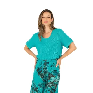 M Made in Italy  Women's Knit and Woven Combo Top