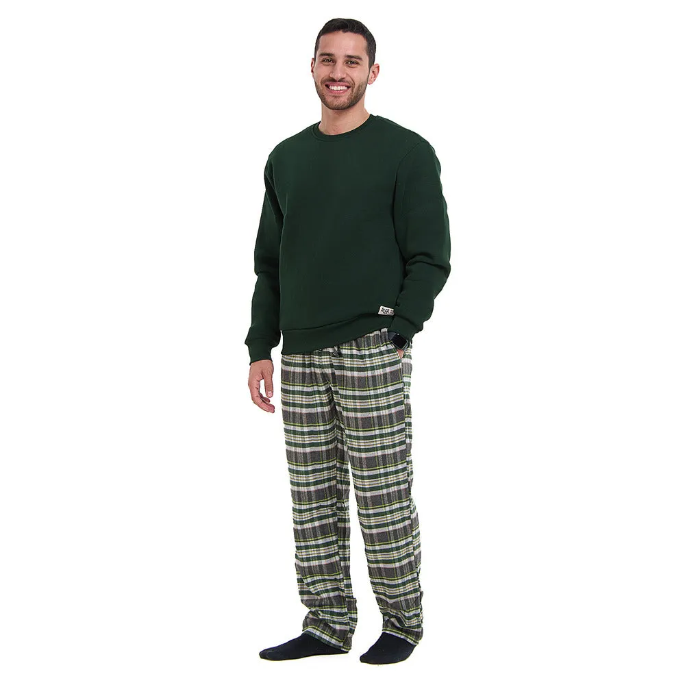 Men Winter Pajama Set Dark green sweatshirt   Dark Green x Dark grey Checkered Pants