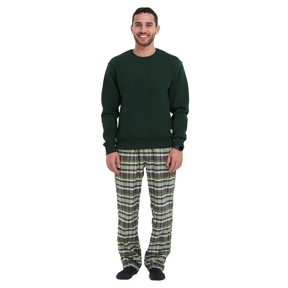Men Winter Pajama Set Dark green sweatshirt   Dark Green x Dark grey Checkered Pants