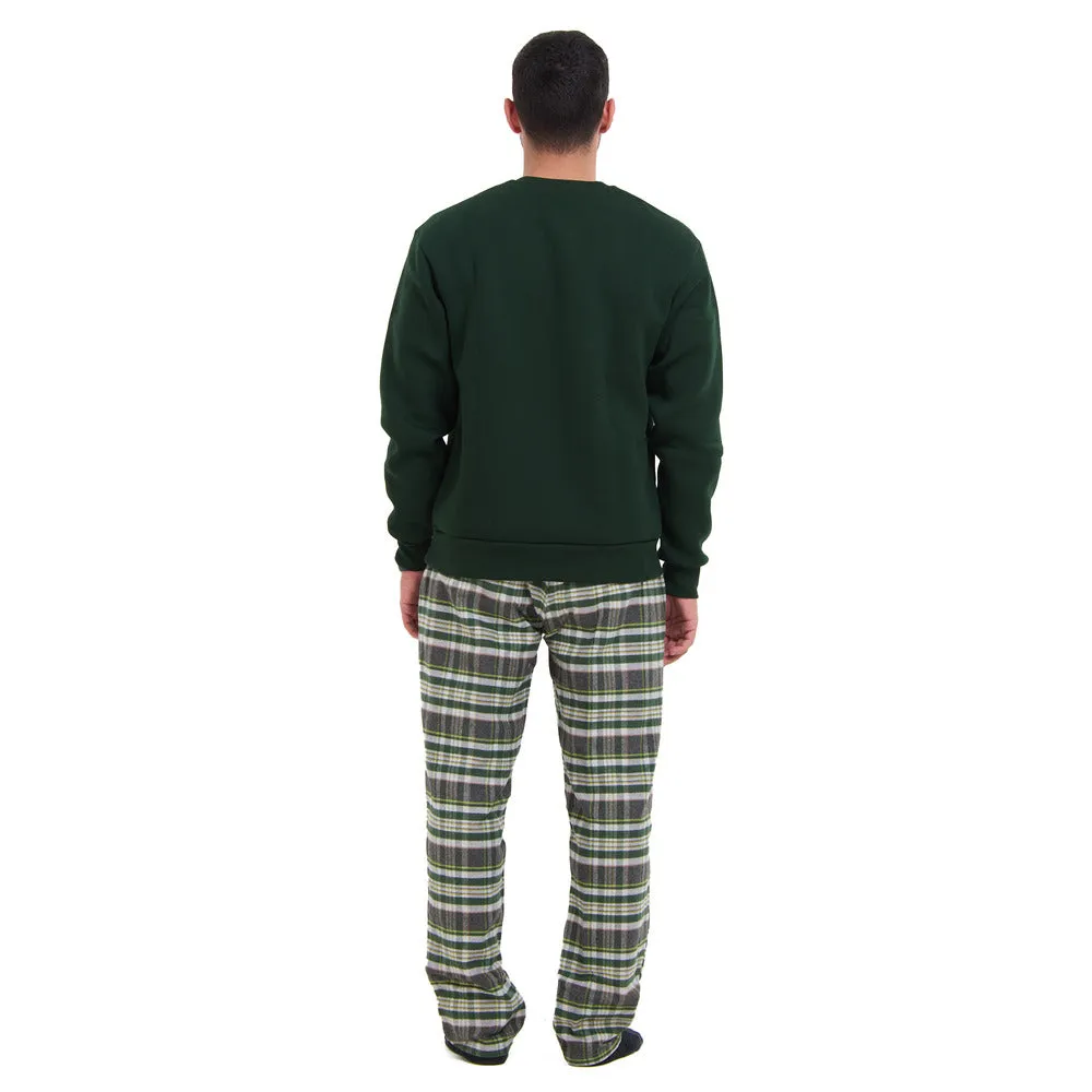 Men Winter Pajama Set Dark green sweatshirt   Dark Green x Dark grey Checkered Pants