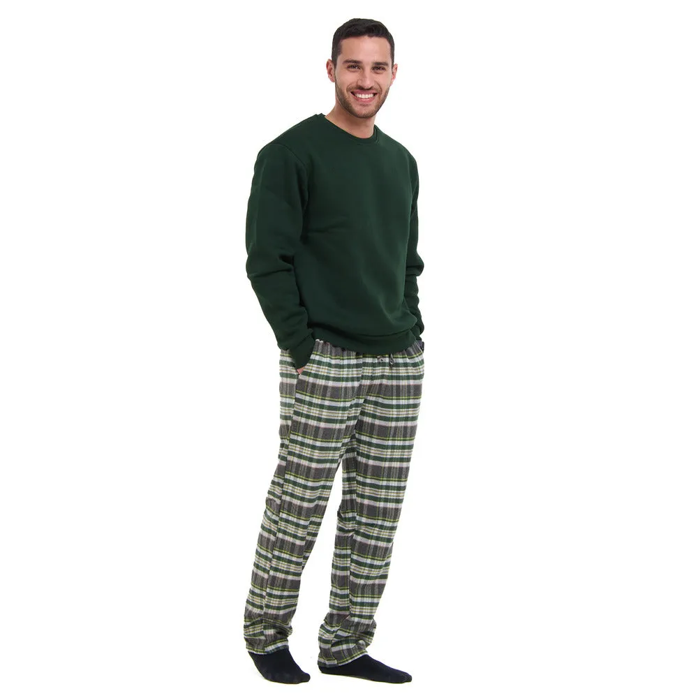 Men Winter Pajama Set Dark green sweatshirt   Dark Green x Dark grey Checkered Pants