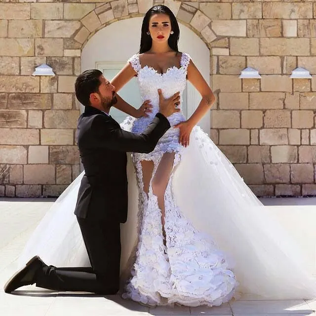 Mermaid Off the Shoulder Lace Wedding Dress New Arrival Detachable Train Summer Bridal Gown MH060