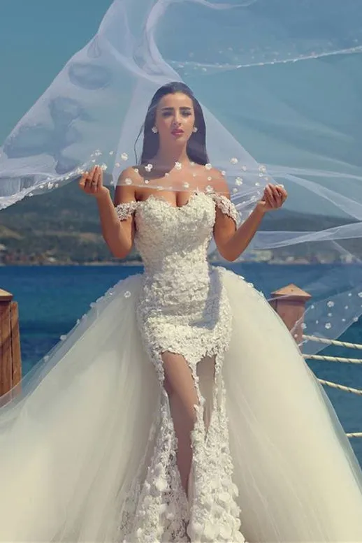 Mermaid Off the Shoulder Lace Wedding Dress New Arrival Detachable Train Summer Bridal Gown MH060