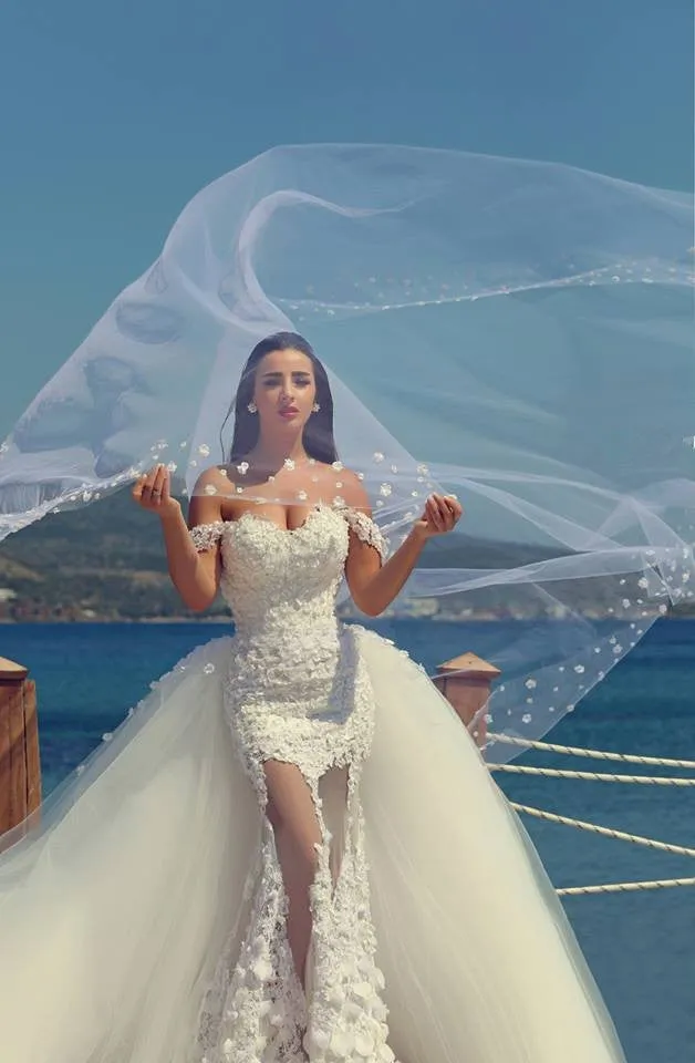 Mermaid Off the Shoulder Lace Wedding Dress New Arrival Detachable Train Summer Bridal Gown MH060