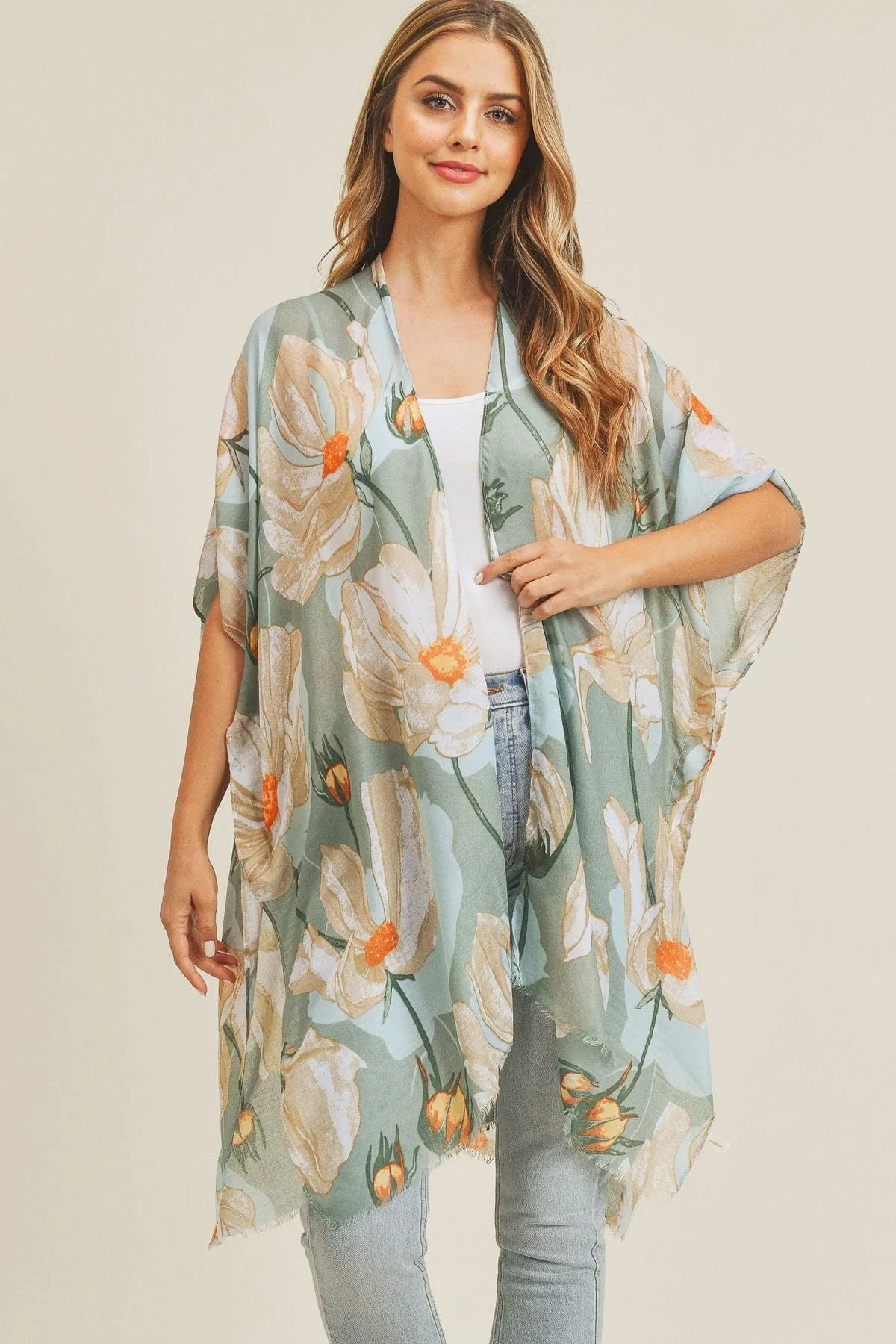 MS0226 Big Flower Print Beach Summer Kimono