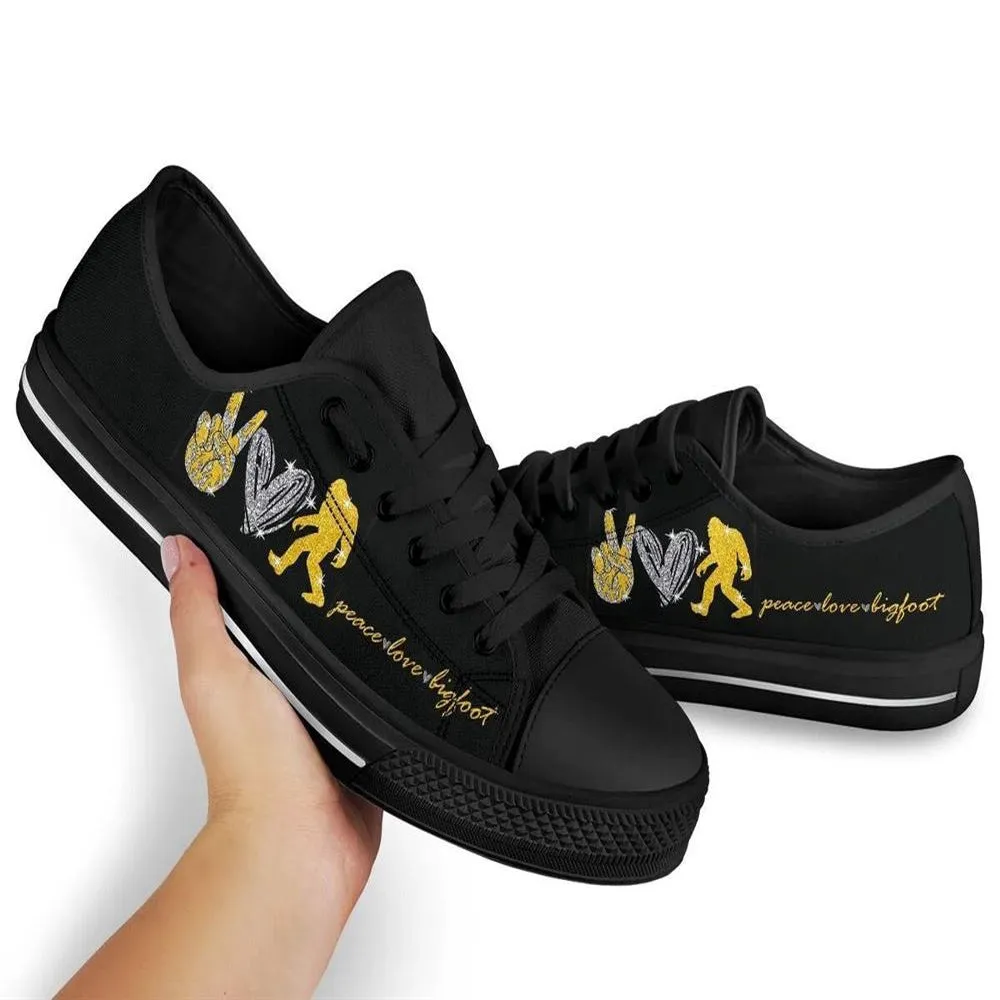 Peace Love Bigfoot Low Top Shoes, Low Top Sneaker, Low Top Canvas Shoes