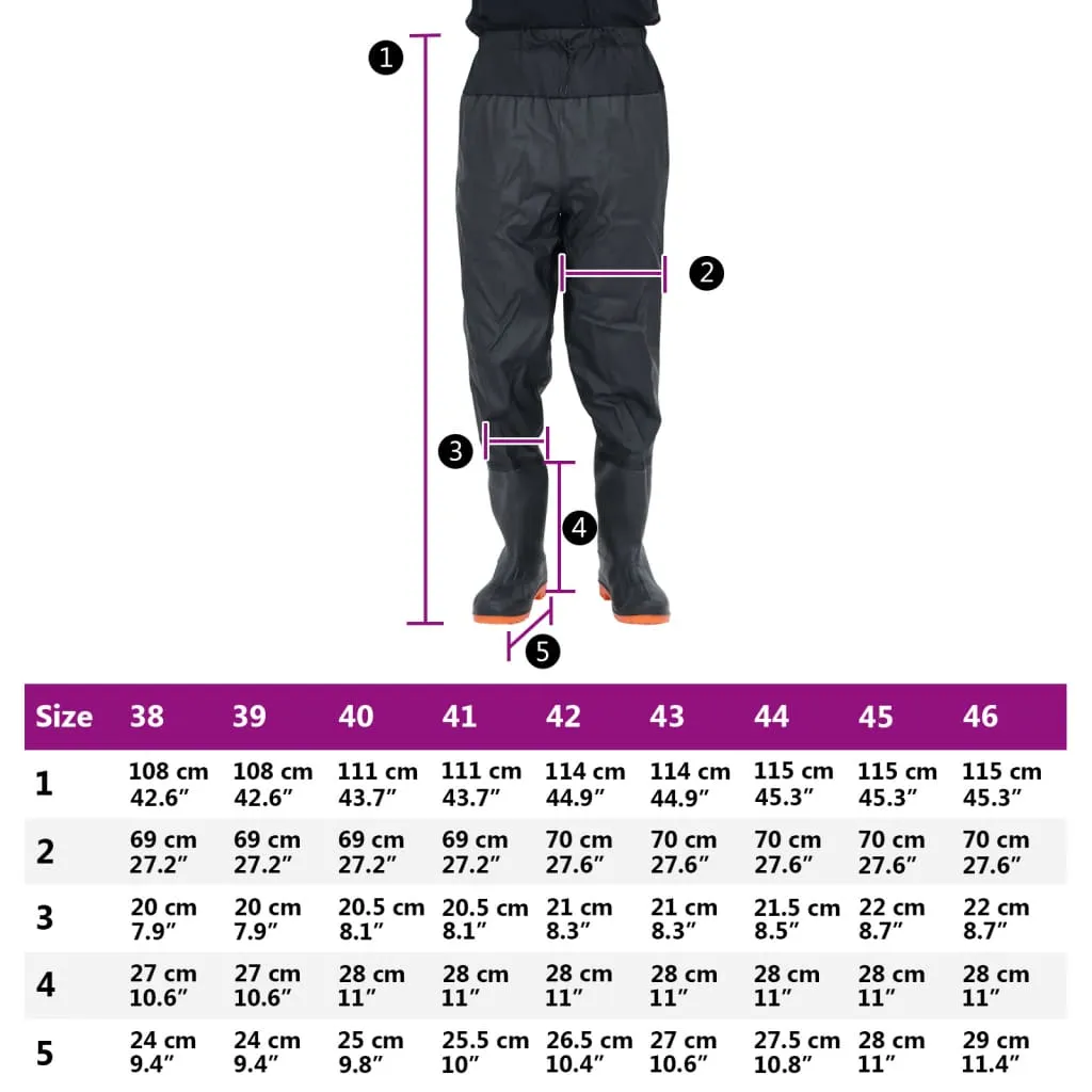 Waist Waders with Boots Black Size 42