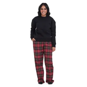 Women Winter Pajama Set Black Sweatshirt   Red x Black Checkered Pants