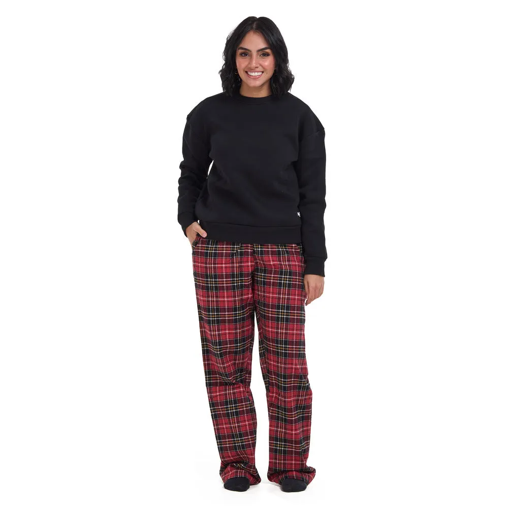 Women Winter Pajama Set Black Sweatshirt   Red x Black Checkered Pants