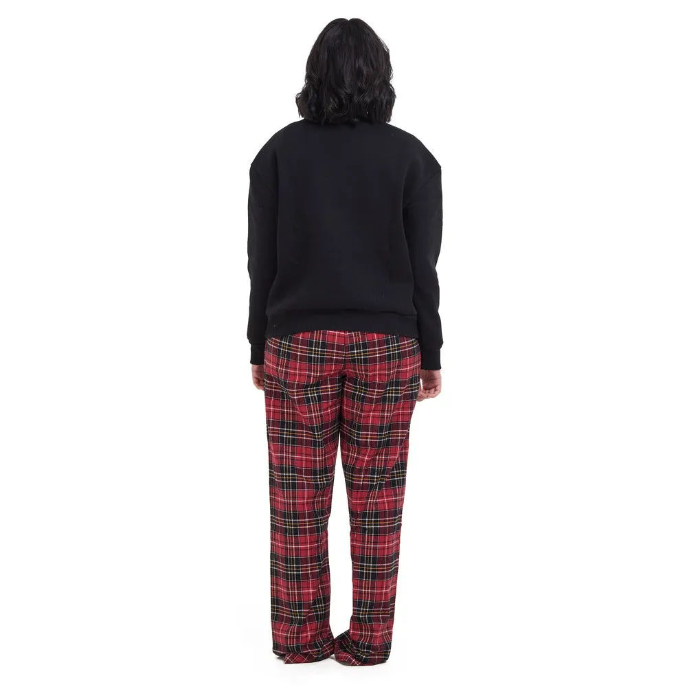 Women Winter Pajama Set Black Sweatshirt   Red x Black Checkered Pants